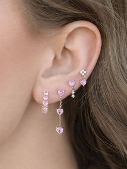 AQUASTREET - Set of 4 Pink Heart Zircon Earring Set for SINGLE EAR ONLY 18K Gold Plated