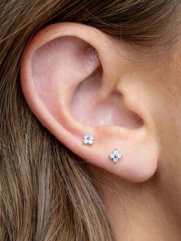 AQUASTREET - Blue Zircon Floral Mini Stud Earrings Silver Plated Anti-Tarnish
