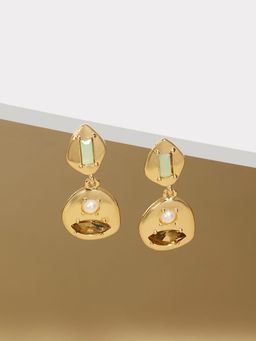 Zaveri Pearls - Gold Tone Pearls Artificial Stones Contemporary Drop Earring-ZPFK16802