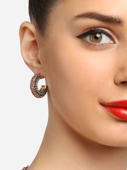 Zaveri Pearls - Multicolor Dazzling Austrian Diamonds Semi Hoop Studs Earring-ZPFK16803