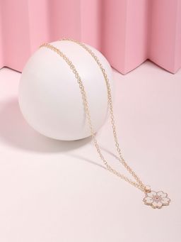 Zaveri Pearls - Off White Enamelled Flower Contemporary Pendant & Chain-ZPFK16774