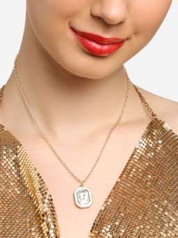 Zaveri Pearls - White Enamelled Contemporary Stone Embellished Pendant Chain-ZPFK16777