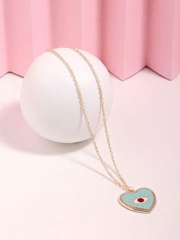 Zaveri Pearls - Mint Green & Red Enamelled Evil Eye Heart Shape Pendant Chain-ZPFK16780