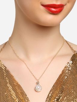 Zaveri Pearls - Gold Tone Pearl & Austrian Diamond Embellished Pendant Chain-ZPFK16781