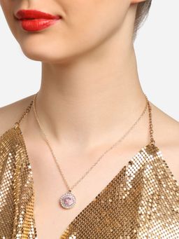 Zaveri Pearls - Pink Stone & Austrian Diamonds Embellished Pendant & Chain-ZPFK16782
