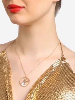 Zaveri Pearls - Multi-Color Enamelled Deer & Bird Floral Pendant & Chain-ZPFK16783