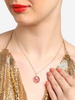 Zaveri Pearls - Red Enamelled Contemporary Love Rose Pendant & Chain-ZPFK16789