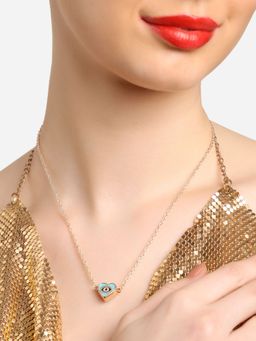 Zaveri Pearls - Blue Evil Eye Enamelled Minimal Heart Shape Pendant & Chain-ZPFK16790