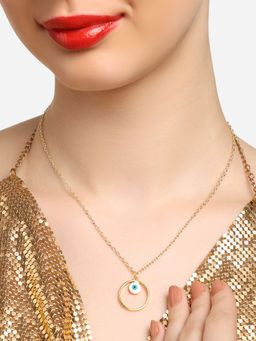 Zaveri Pearls - Blue & White Enamelled Evil Eye Circular Pendant & Chain-ZPFK16791
