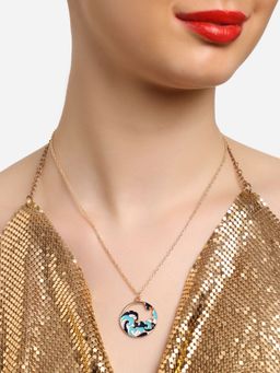 Zaveri Pearls - Blue Enamelled Sea Wave Contemporary Pendant & Chain-ZPFK16792