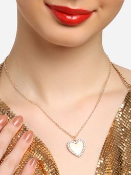 Zaveri Pearls - White Enamelled Austrian Diamonds Heart Shape Pendant Chain-ZPFK16794
