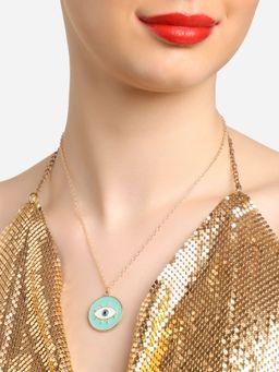 Zaveri Pearls - Mint Green & White Enamelled Evil Eye Pendant & Chain-ZPFK16795
