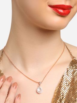 Zaveri Pearls - Rose Gold Austrian Diamond Drop Shape Pendant & Chain-ZPFK16812