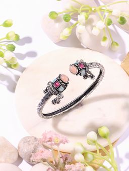 Zaveri Pearls - Multi-Color Silver Stones Embellished Kada Bracelets -ZPFK16889