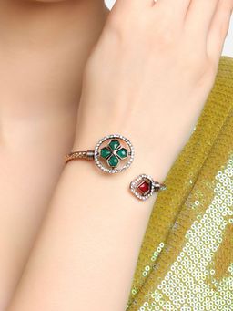 Zaveri Pearls - Green & Pink AD & Stones Embellished Kada Bracelets-ZPFK16890
