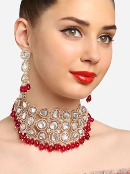 Zaveri Pearls - Rani Pink Beads Drop Dazzling Stones Embellished Bridal Choker Necklace & Earring Set-ZPFK16903