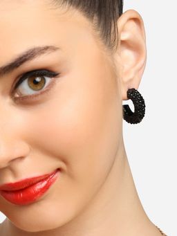 Zaveri Pearls - Black Dazzling Austrian Diamonds Semi Hoop Studs Earring-ZPFK16797