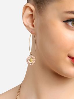 Zaveri Pearls - Pink & Yellow Enamelled Daisy Flower Drop Earring-ZPFK16800