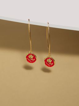 Zaveri Pearls - Red Enamelled Rose Love Contemporary Drop Earring-ZPFK16801