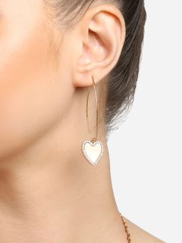 Zaveri Pearls - Zaveri Pearl Off White Enamelled Austrian Diamonds Heart Shape Drop Earring-ZPFK16804