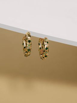 Zaveri Pearls - Green Austrian Diamonds Contemporary Semi Hoop Studs Earring-ZPFK16806