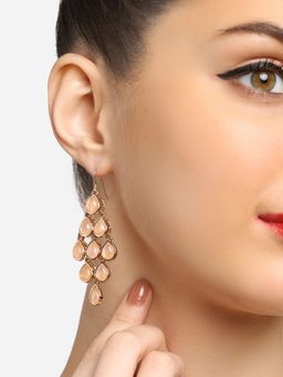 Zaveri Pearls - Peach Shiny Waterfall Stones Contemporary Drop Earring-ZPFK16807