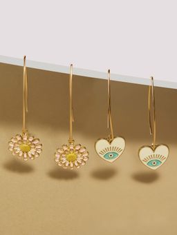 Zaveri Pearls - Set Of 2 Multi-Color Enamelled Evil Eye Heart Drop Earring-ZPFK16821