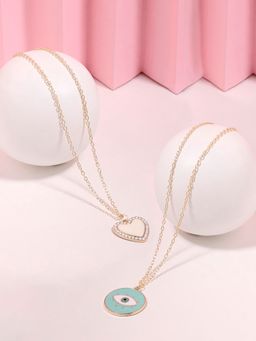 Zaveri Pearls - Set Of 2 Off White Blue Enamel Heart Evil Eye Pendant Chains-ZPFK16824