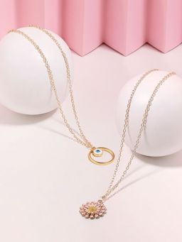 Zaveri Pearls - Set Of 2 MultiColour Enamelled Heart Flower Pendant Chains-ZPFK16825