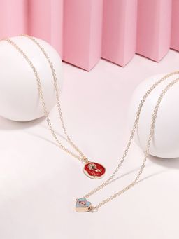 Zaveri Pearls - Set Of 2 Red & Blue Enamelled Evil Eye Pendant & Chains-ZPFK16826