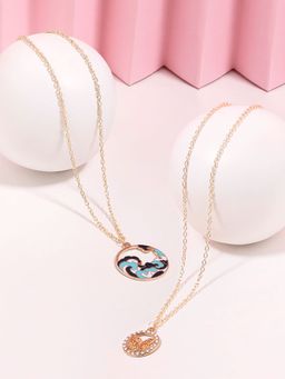 Zaveri Pearls - Set Of 2 MultiColor Enamel Sea Wave Butterfly Pendant Chains-ZPFK16827