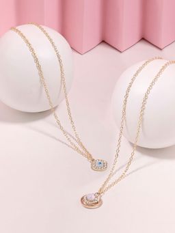 Zaveri Pearls - Set Of 2 Blue & Gold Tone Enamelled Evil Eye Pendant Chains-ZPFK16828