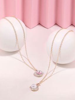 Zaveri Pearls - Set Of 2 Purple Austrian Diamonds & Pearls Pendant & Chains-ZPFK16830