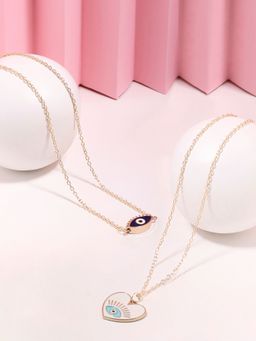 Zaveri Pearls - Set Of 2 White & Blue Enamelled Evil eye Pendant & Chains-ZPFK16834