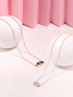 Zaveri Pearls - Set Of 2 White & Blue Enamelled Evil eye Pendant & Chains-ZPFK16835