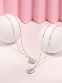 Zaveri Pearls - Set Of 2 Purple & White Austrian Diamonds Pendant & Chains-ZPFK16836