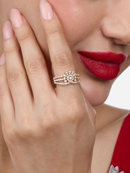 Zaveri Pearls - Gold Tone Cubic Zirconia Contemporary White Adjustable Ring