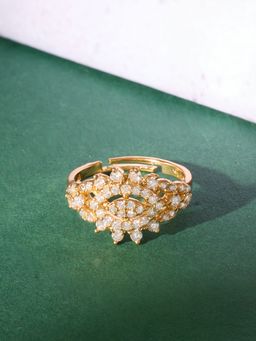 Zaveri Pearls - Gold Tone Cubic Zirconia Contemporary White Adjustable Ring