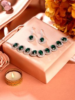 Zaveri Pearls - Green Dazzling Stones Party Bling Choker Jewellery Set