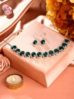 Zaveri Pearls - Green Dazzling Stones Party Bling Choker Jewellery Set