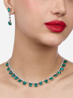 Zaveri Pearls - Green Stones Drop Party Bling Sleek Jewellery Set
