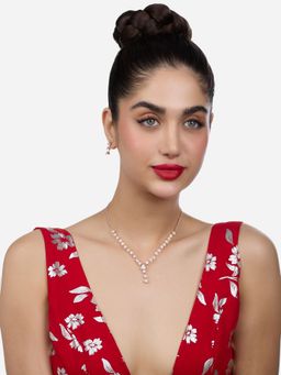 Zaveri Pearls - Rose Gold Tone Triangular Shape Bling Jewellery Set