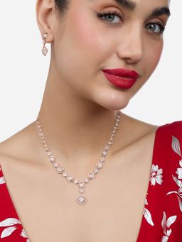 Zaveri Pearls - Rose Gold Tone Cubic Zirconia Bling Jewellery Set