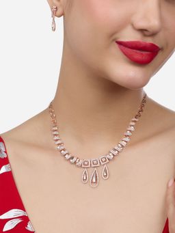 Zaveri Pearls - Rose Gold Tone Cubic Zirconia Bling Jewellery Set