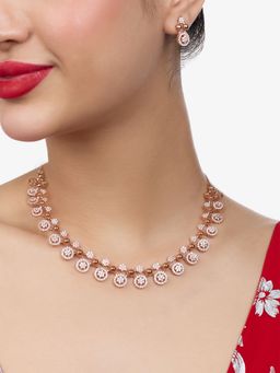 Zaveri Pearls - Rose Gold Tone Cubic Zirconia Bling Jewellery Set