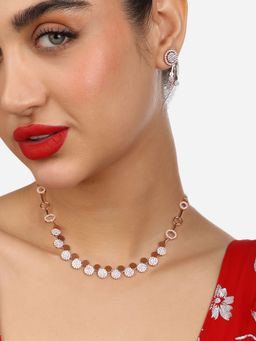 Zaveri Pearls - Rose Gold Tone Cubic Zirconia Bling Jewellery Set