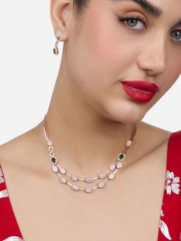 Zaveri Pearls - Rose Gold Tone Cubic Zirconia Layer Jewellery Set