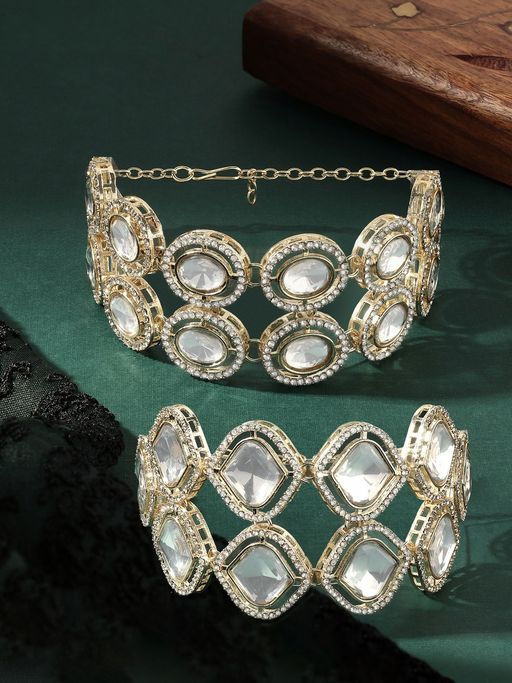 Zaveri Pearls Pack of 2 Gold Tone Austrian Diamonds Stones Fusion Bracelets