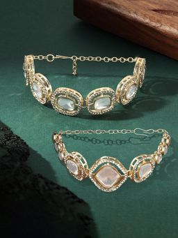 Zaveri Pearls - Pack of 2 Gold Tone Austrian Diamonds Stones Fusion Bracelets