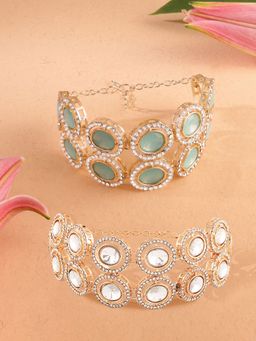 Zaveri Pearls - Pack of 2 Turquoise Blue Austrian Diamonds Fusion Bracelets